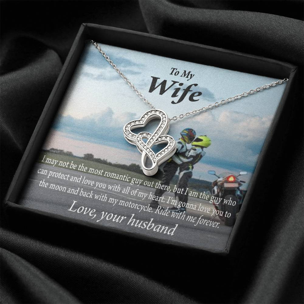 To My Wife Ride With Me Forever Double Hearts Necklace Message Card From Son Daughter Gift Anniversary Birthday Graduation Mothers Day - Double Hearts Necklace
