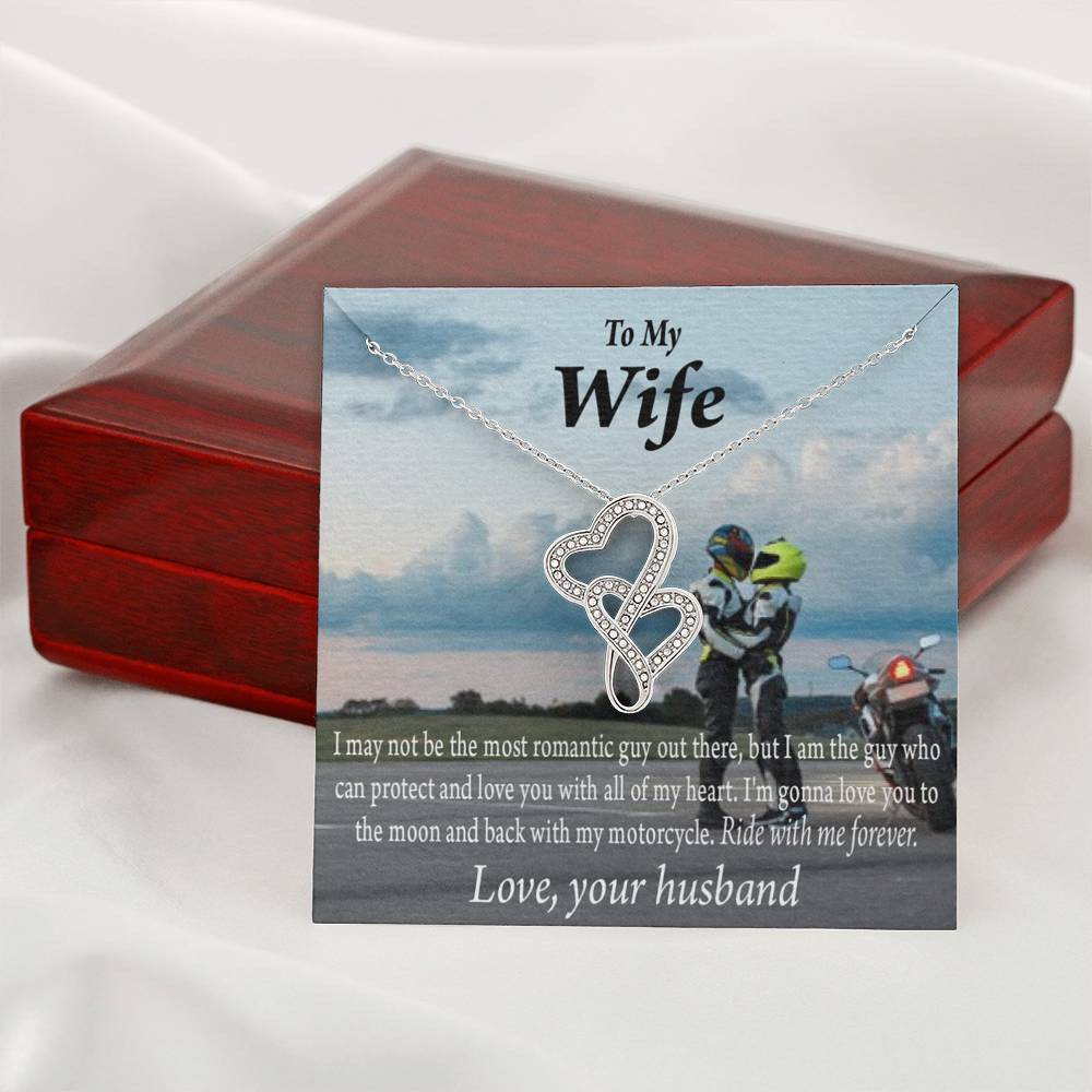 To My Wife Ride With Me Forever Double Hearts Necklace Message Card From Son Daughter Gift Anniversary Birthday Graduation Mothers Day - Double Hearts Necklace