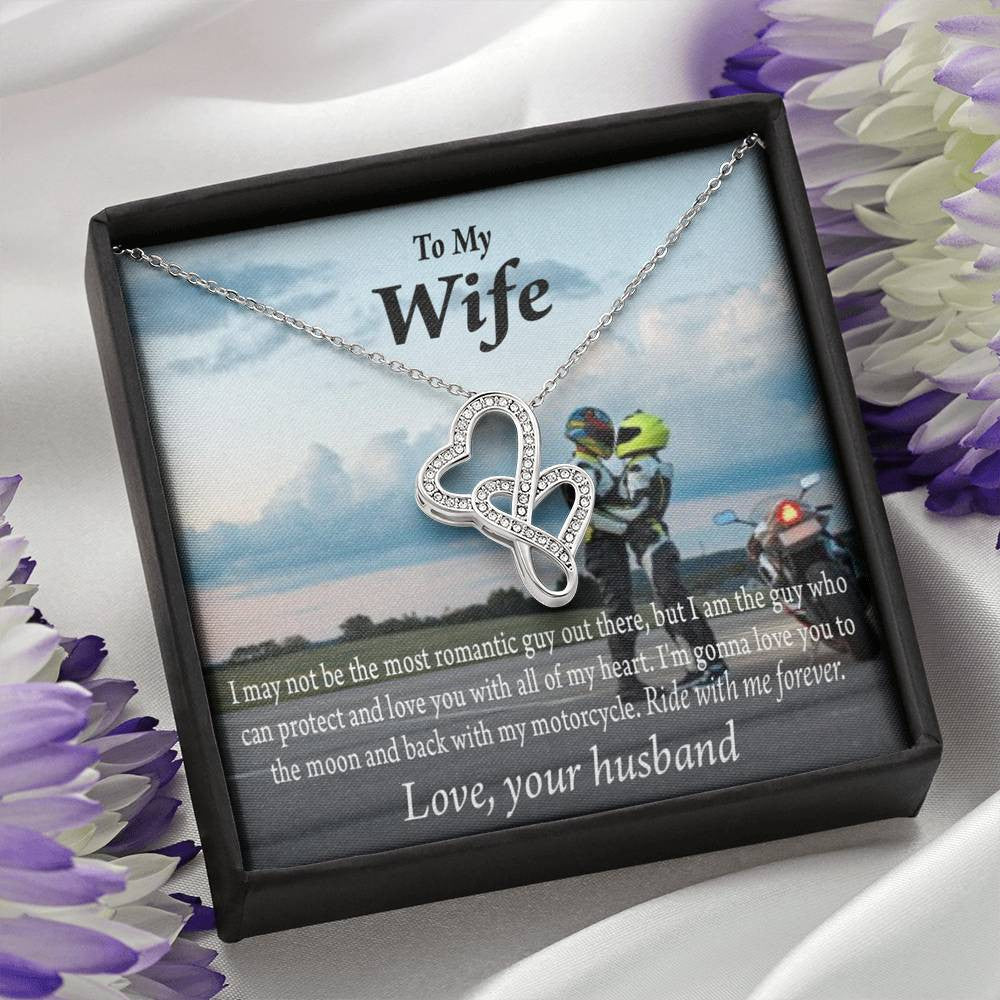 To My Wife Ride With Me Forever Double Hearts Necklace Message Card From Son Daughter Gift Anniversary Birthday Graduation Mothers Day - Double Hearts Necklace