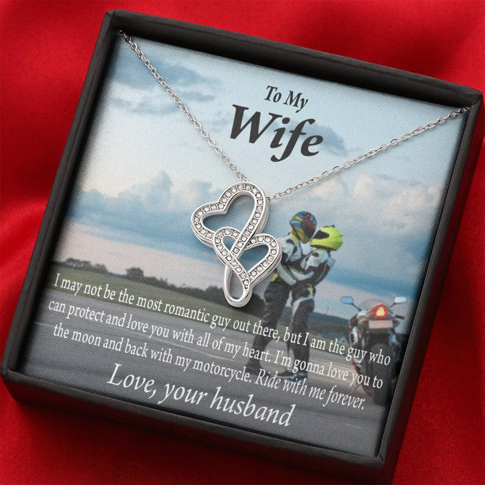 To My Wife Ride With Me Forever Double Hearts Necklace Message Card From Son Daughter Gift Anniversary Birthday Graduation Mothers Day - Double Hearts Necklace