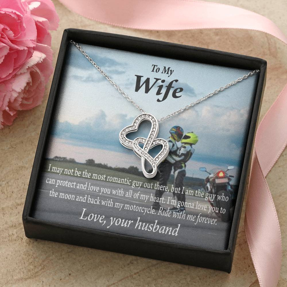 To My Wife Ride With Me Forever Double Hearts Necklace Message Card From Son Daughter Gift Anniversary Birthday Graduation Mothers Day - Double Hearts Necklace