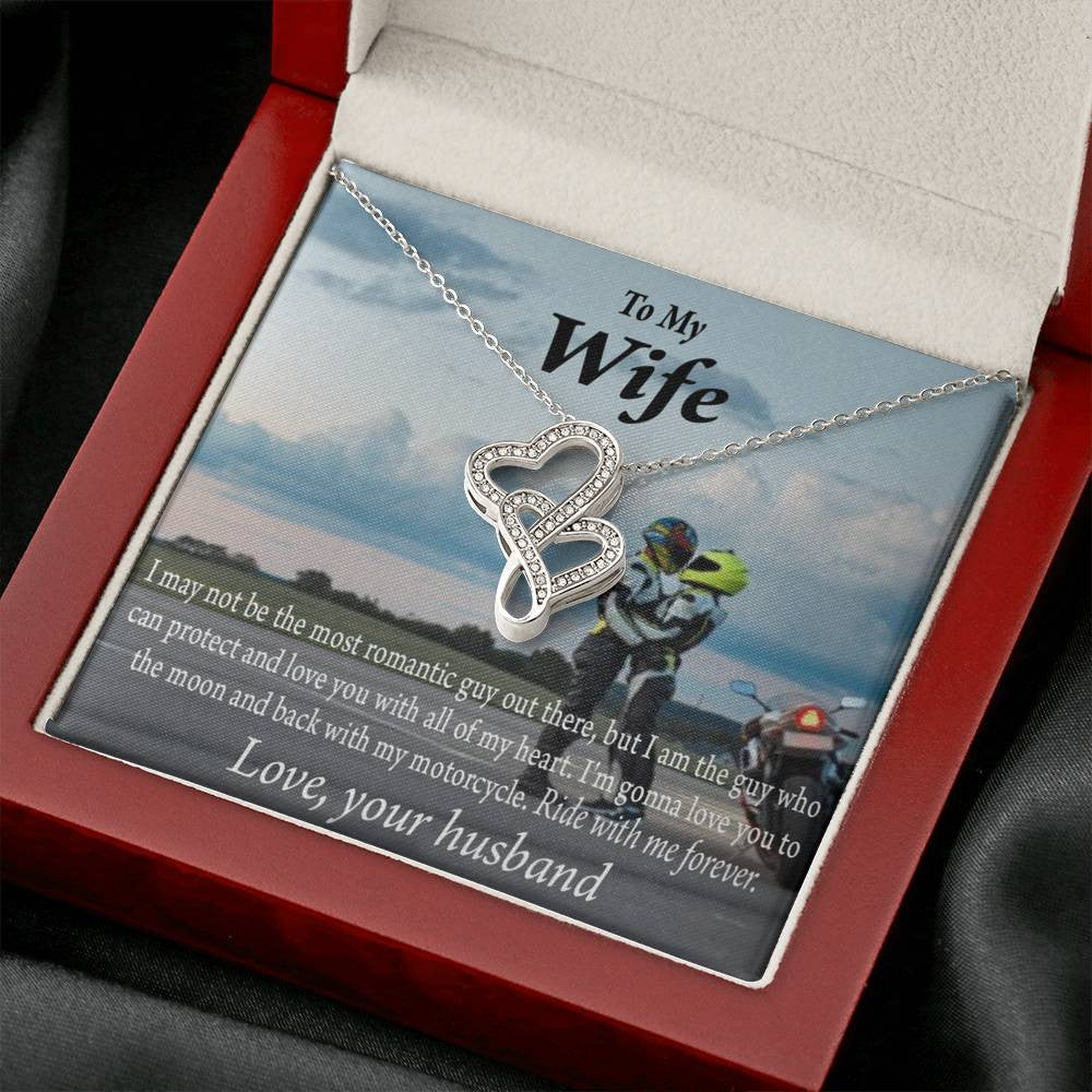 To My Wife Ride With Me Forever Double Hearts Necklace Message Card From Son Daughter Gift Anniversary Birthday Graduation Mothers Day - Double Hearts Necklace