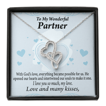 To My Partner God Loved Us First Twin Hearts Necklace Cz Eternal Bond Pendant From Son Daughter Gift Anniversary Birthday Graduation Mothers Day - Double Hearts Necklace