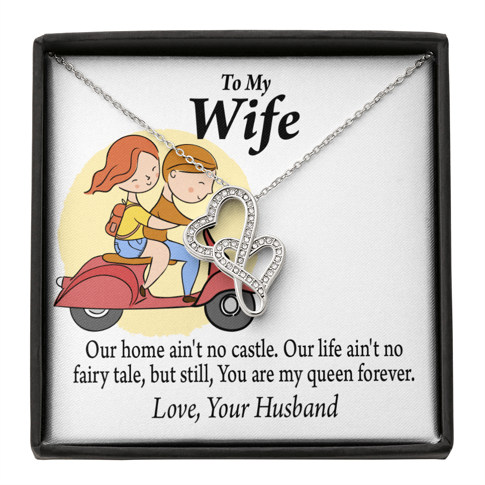 To My Wife Our Home No Castle Double Hearts Necklace Message Card From Son Daughter Gift Anniversary Birthday Graduation Mothers Day - Double Hearts Necklace