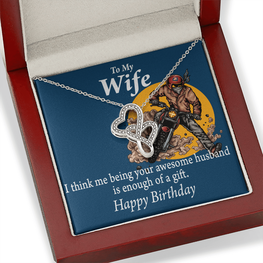 To My Wife Being Your Husband Enough Gift Double Hearts Necklace Message Card From Son Daughter Gift Anniversary Birthday Graduation Mothers Day - Double Hearts Necklace