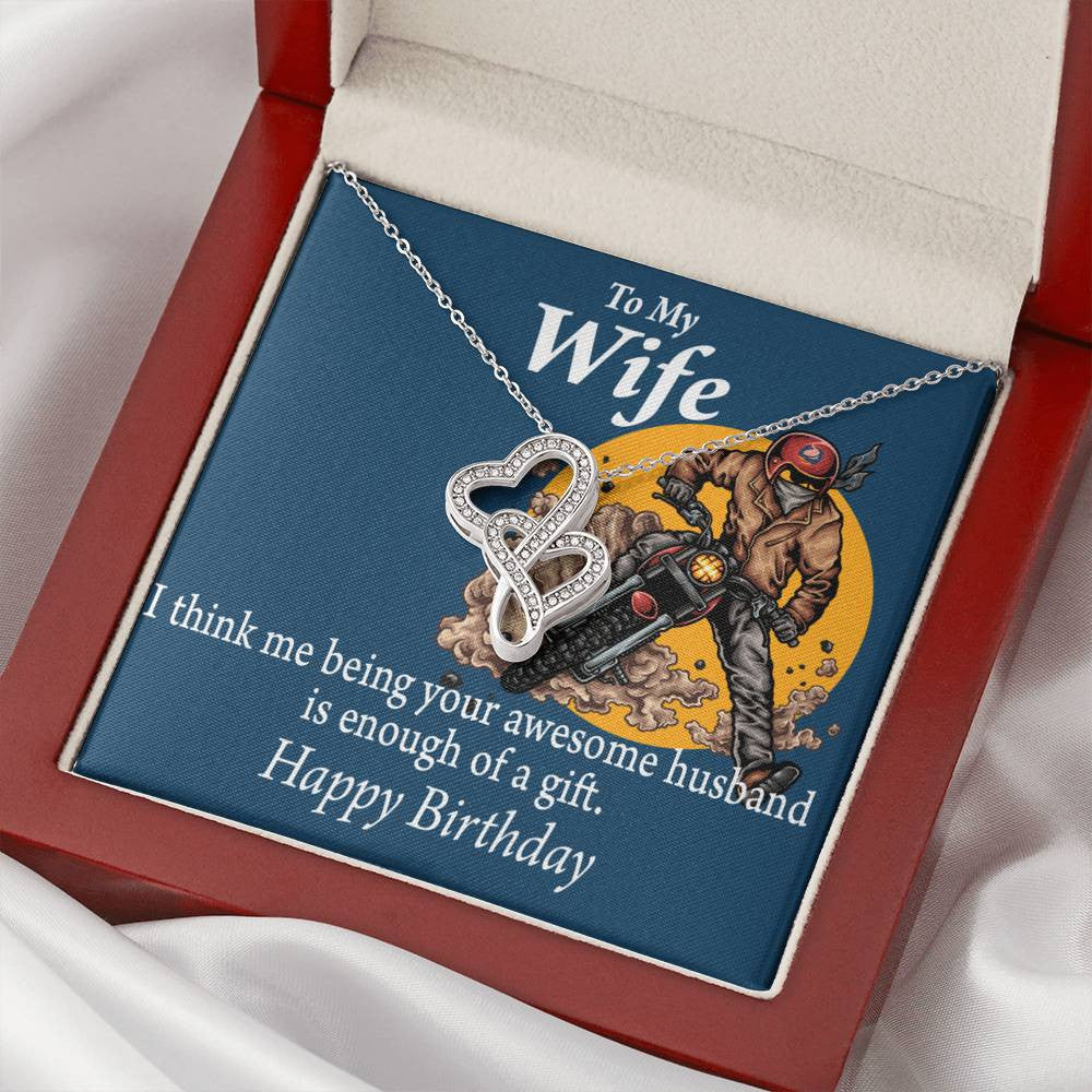 To My Wife Being Your Husband Enough Gift Double Hearts Necklace Message Card From Son Daughter Gift Anniversary Birthday Graduation Mothers Day - Double Hearts Necklace
