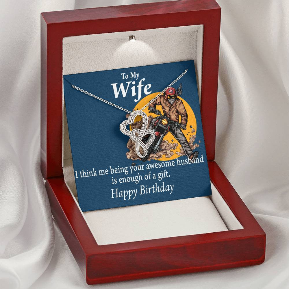 To My Wife Being Your Husband Enough Gift Double Hearts Necklace Message Card From Son Daughter Gift Anniversary Birthday Graduation Mothers Day - Double Hearts Necklace