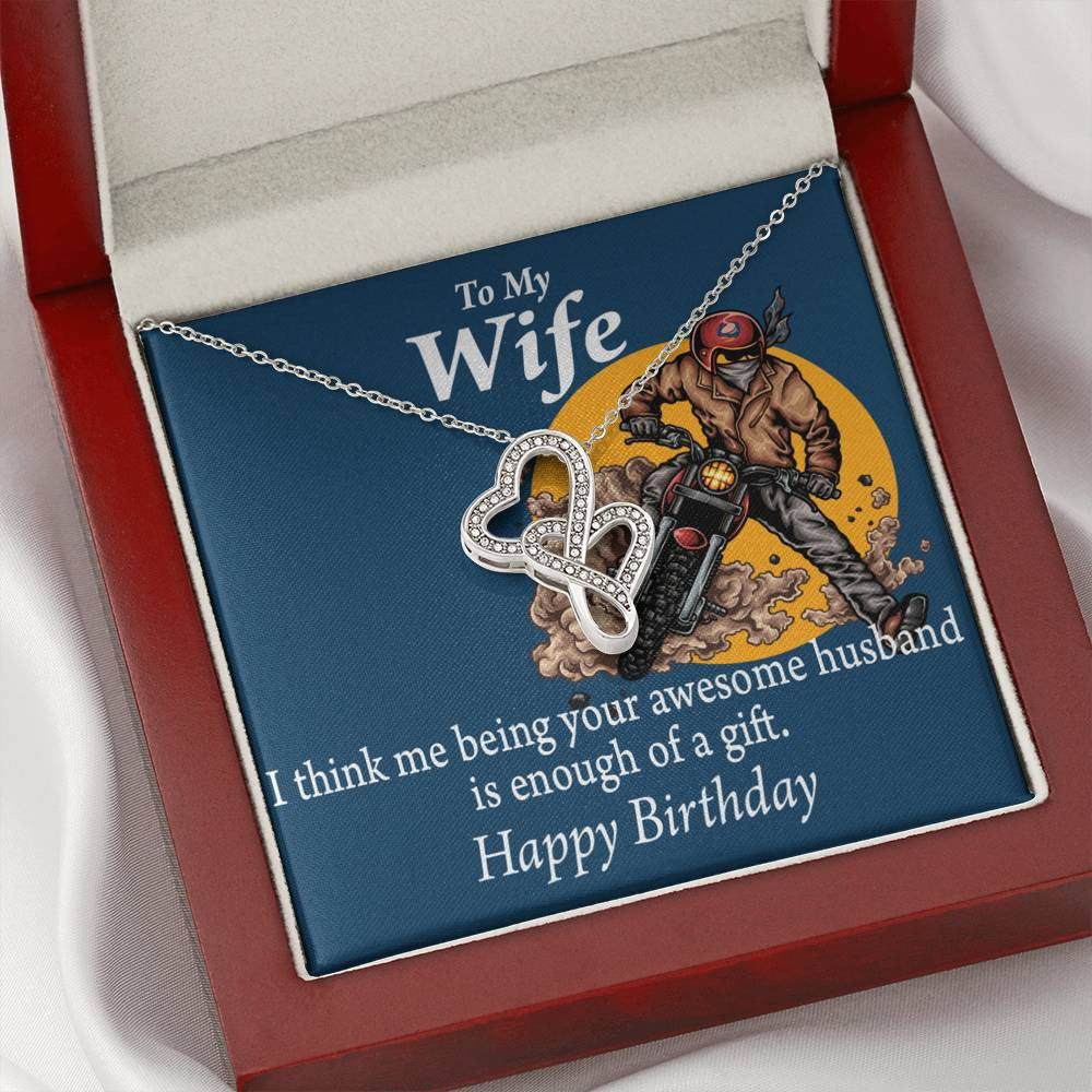 To My Wife Being Your Husband Enough Gift Double Hearts Necklace Message Card From Son Daughter Gift Anniversary Birthday Graduation Mothers Day - Double Hearts Necklace