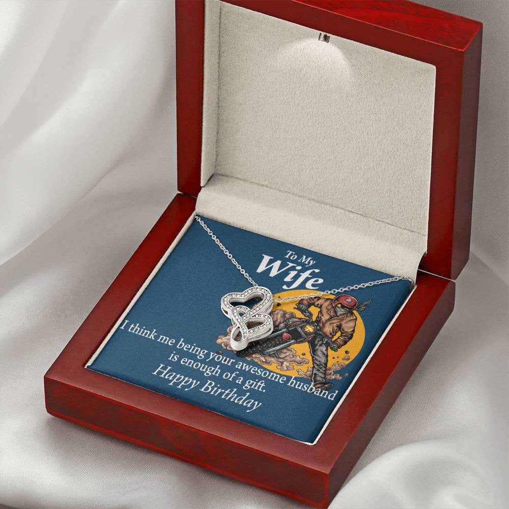 To My Wife Being Your Husband Enough Gift Double Hearts Necklace Message Card From Son Daughter Gift Anniversary Birthday Graduation Mothers Day - Double Hearts Necklace