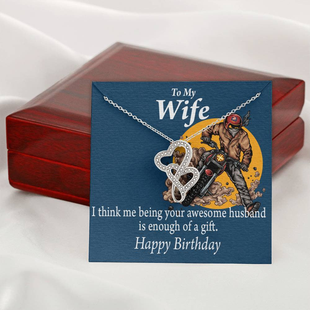To My Wife Being Your Husband Enough Gift Double Hearts Necklace Message Card From Son Daughter Gift Anniversary Birthday Graduation Mothers Day - Double Hearts Necklace