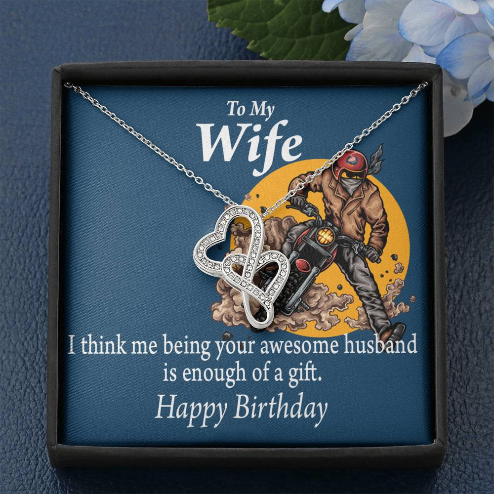 To My Wife Being Your Husband Enough Gift Double Hearts Necklace Message Card From Son Daughter Gift Anniversary Birthday Graduation Mothers Day - Double Hearts Necklace