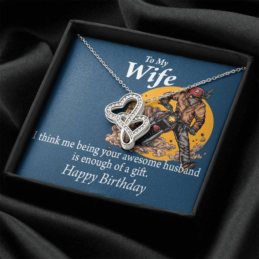 To My Wife Being Your Husband Enough Gift Double Hearts Necklace Message Card From Son Daughter Gift Anniversary Birthday Graduation Mothers Day - Double Hearts Necklace