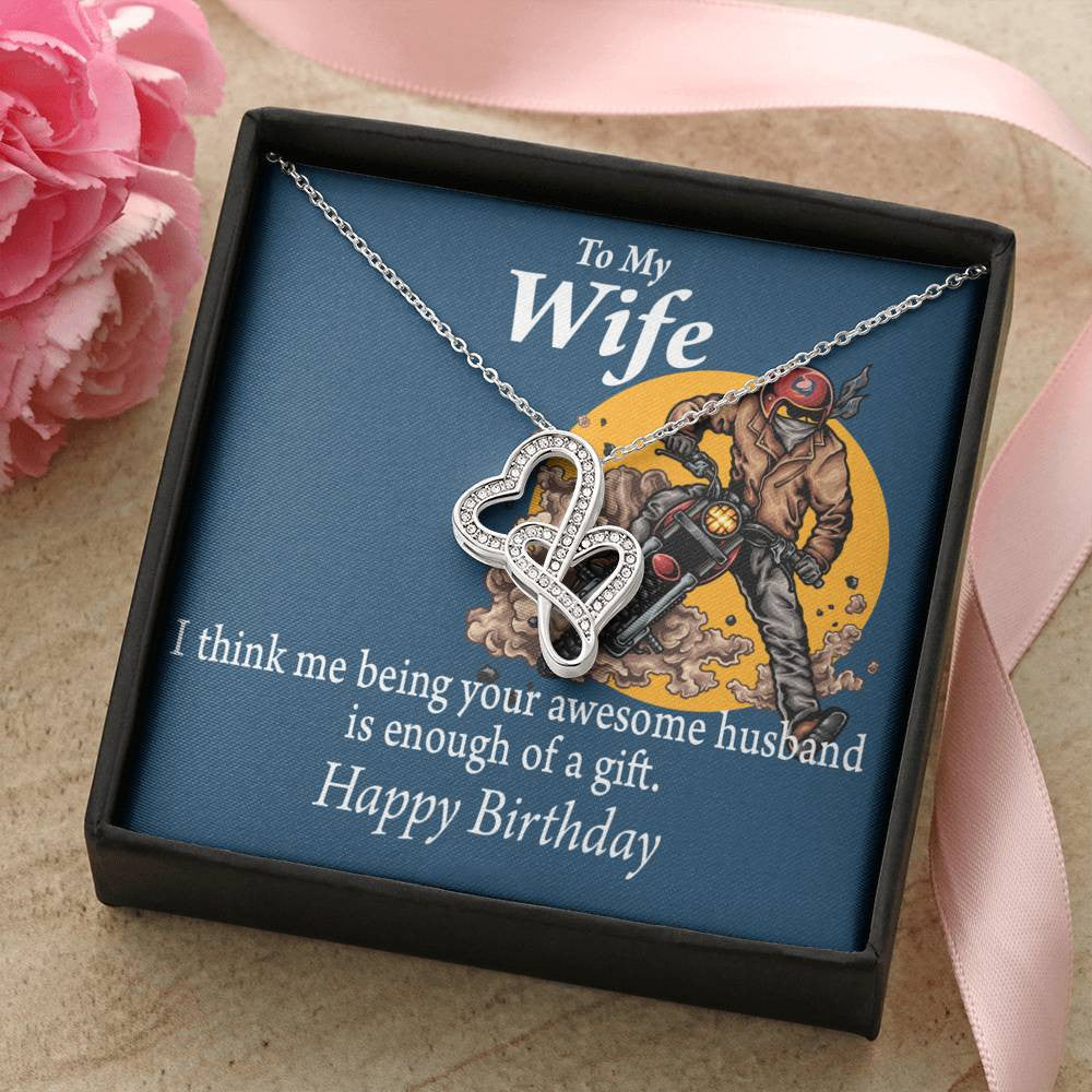 To My Wife Being Your Husband Enough Gift Double Hearts Necklace Message Card From Son Daughter Gift Anniversary Birthday Graduation Mothers Day - Double Hearts Necklace
