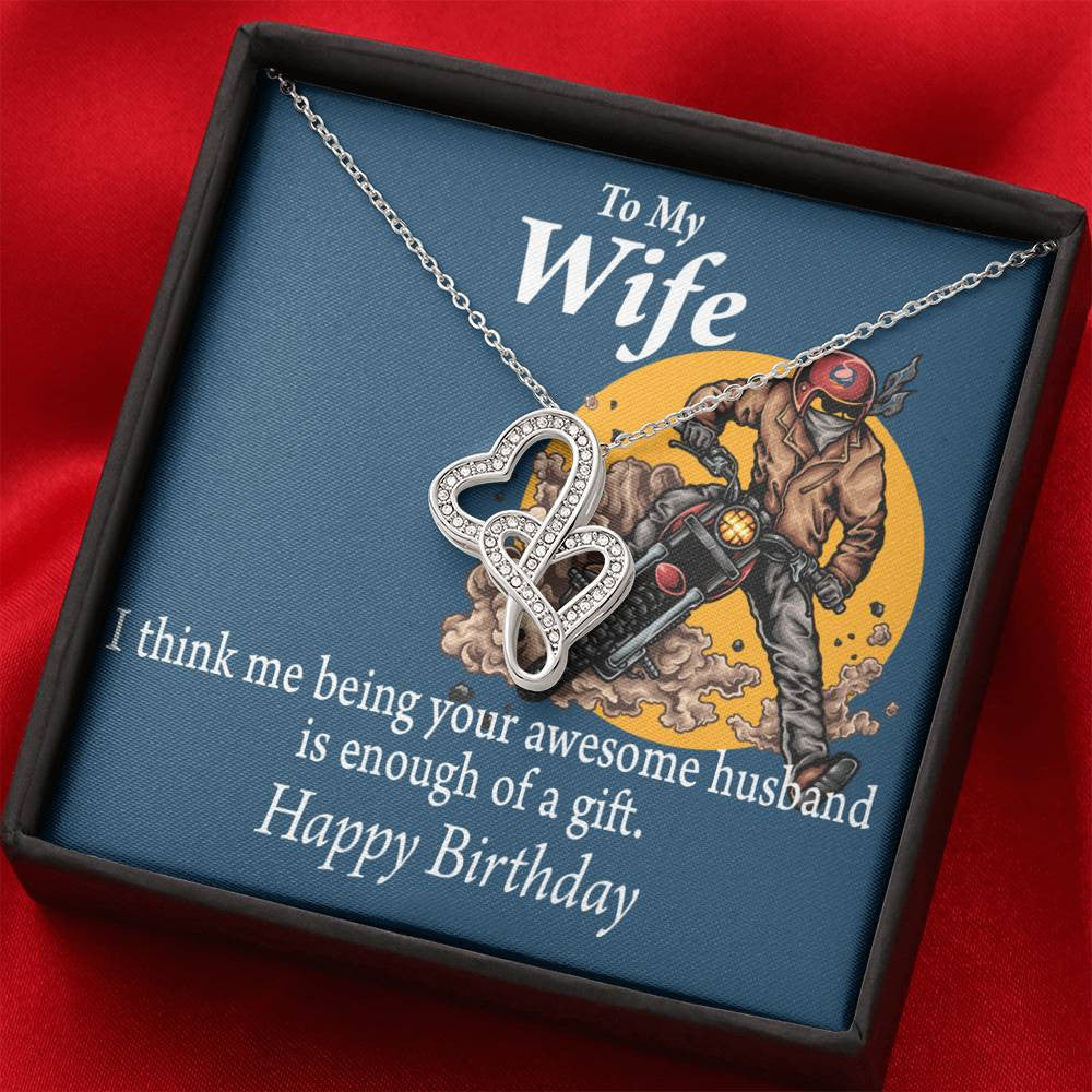 To My Wife Being Your Husband Enough Gift Double Hearts Necklace Message Card From Son Daughter Gift Anniversary Birthday Graduation Mothers Day - Double Hearts Necklace