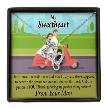 To My Wife Girlfriend My Greatest Riding Partner Thank You Double Hearts Necklace Message Card From Son Daughter Gift Anniversary Birthday Graduation Mothers Day - Double Hearts Necklace