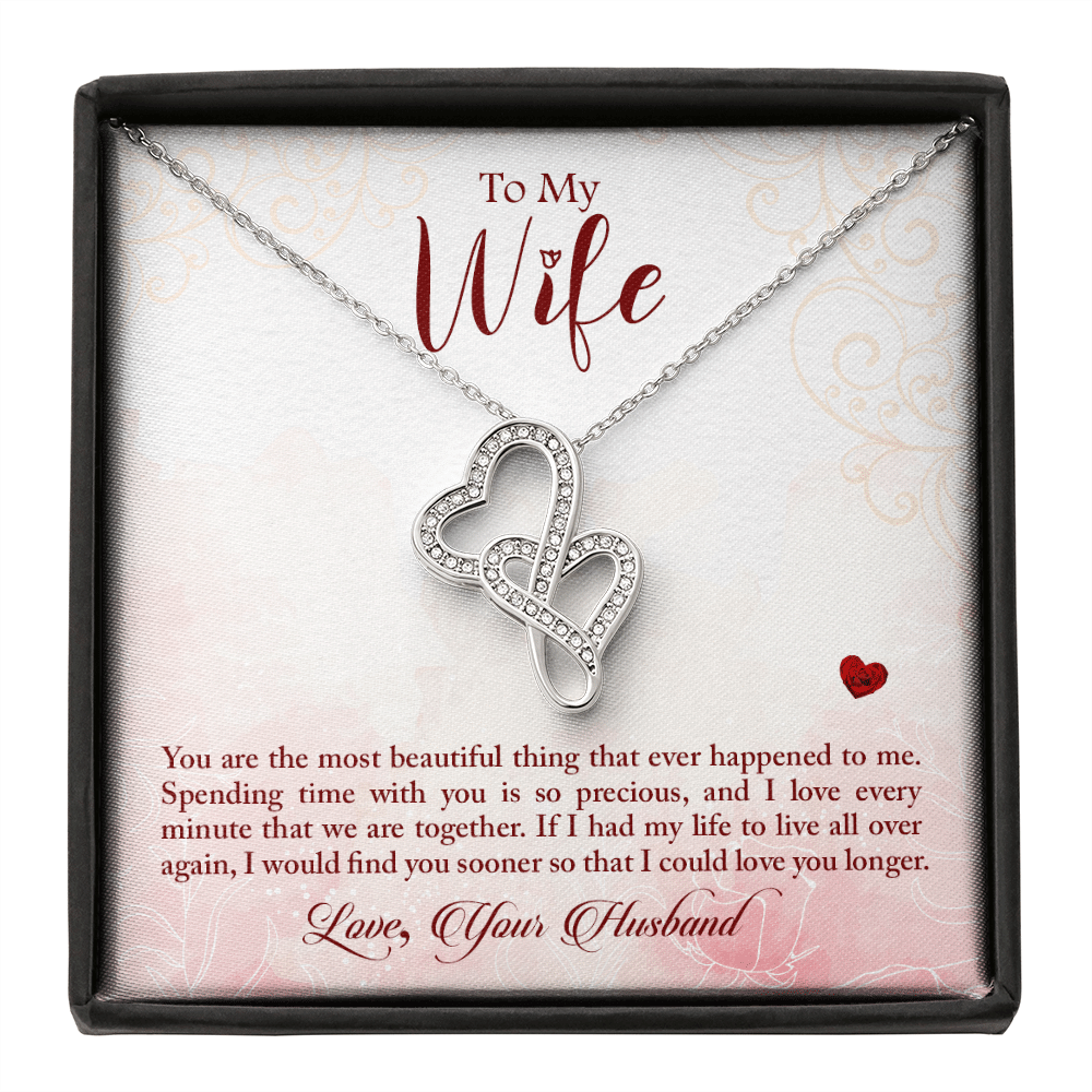 To My Wife You Are The Most Beautiful Thing Double Hearts Necklace Message Card From Son Daughter Gift Anniversary Birthday Graduation Mothers Day - Double Hearts Necklace