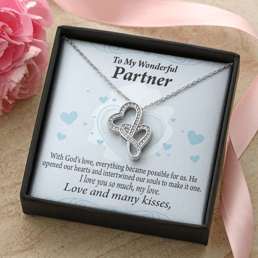To My Partner God Loved Us First Twin Hearts Necklace Cz Eternal Bond Pendant From Son Daughter Gift Anniversary Birthday Graduation Mothers Day - Double Hearts Necklace
