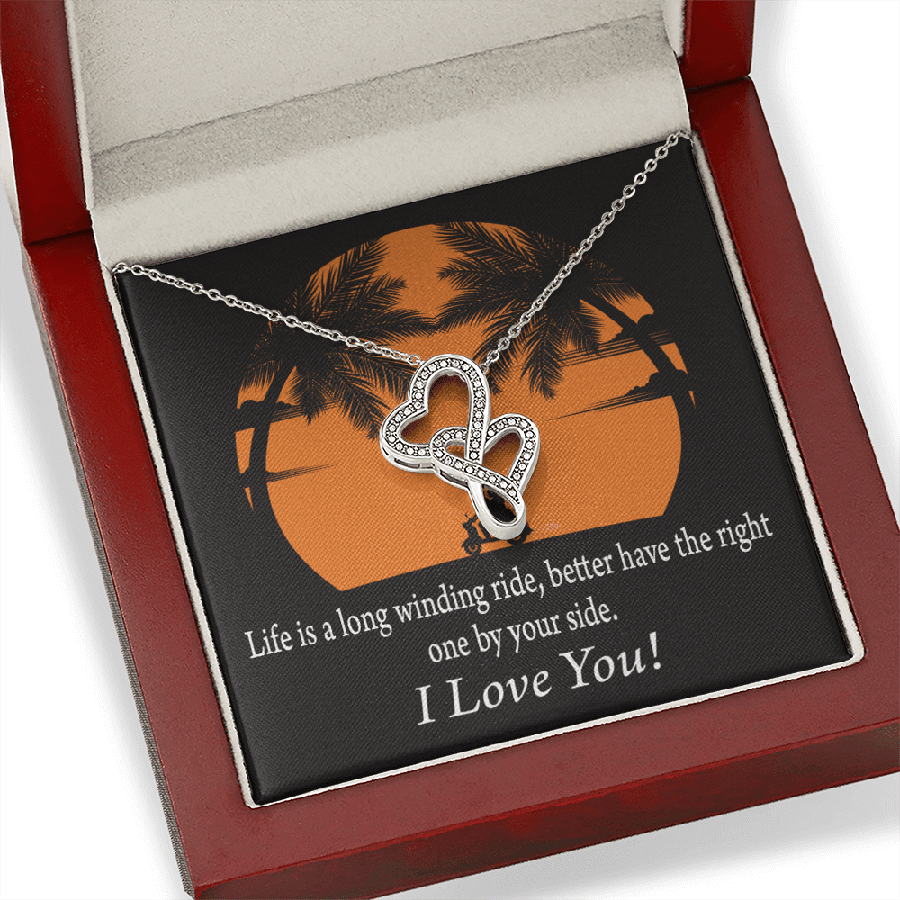 To My Wife I Have The Right One Double Hearts Necklace Message Card From Son Daughter Gift Anniversary Birthday Graduation Mothers Day - Double Hearts Necklace