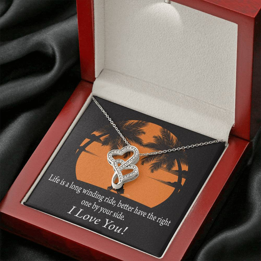 To My Wife I Have The Right One Double Hearts Necklace Message Card From Son Daughter Gift Anniversary Birthday Graduation Mothers Day - Double Hearts Necklace