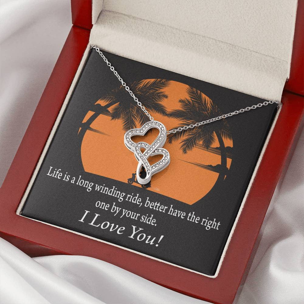 To My Wife I Have The Right One Double Hearts Necklace Message Card From Son Daughter Gift Anniversary Birthday Graduation Mothers Day - Double Hearts Necklace