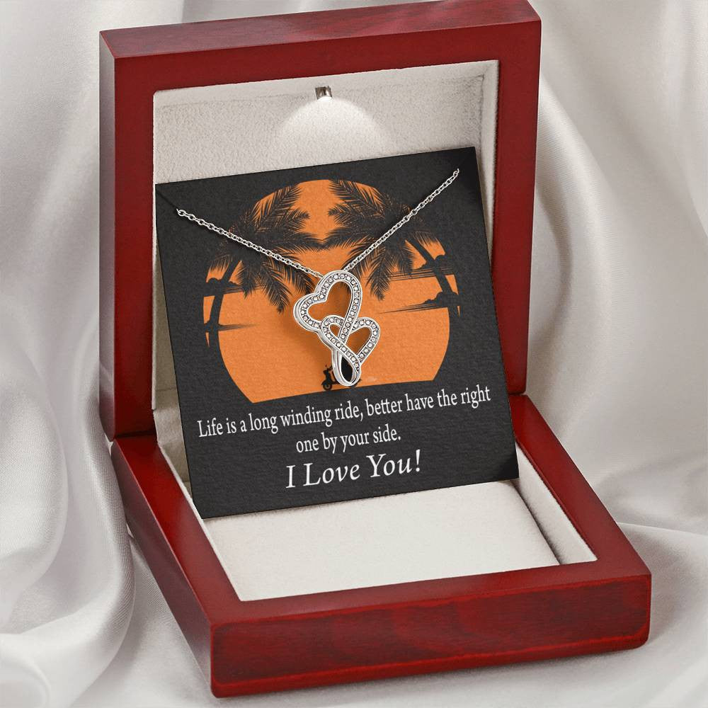 To My Wife I Have The Right One Double Hearts Necklace Message Card From Son Daughter Gift Anniversary Birthday Graduation Mothers Day - Double Hearts Necklace