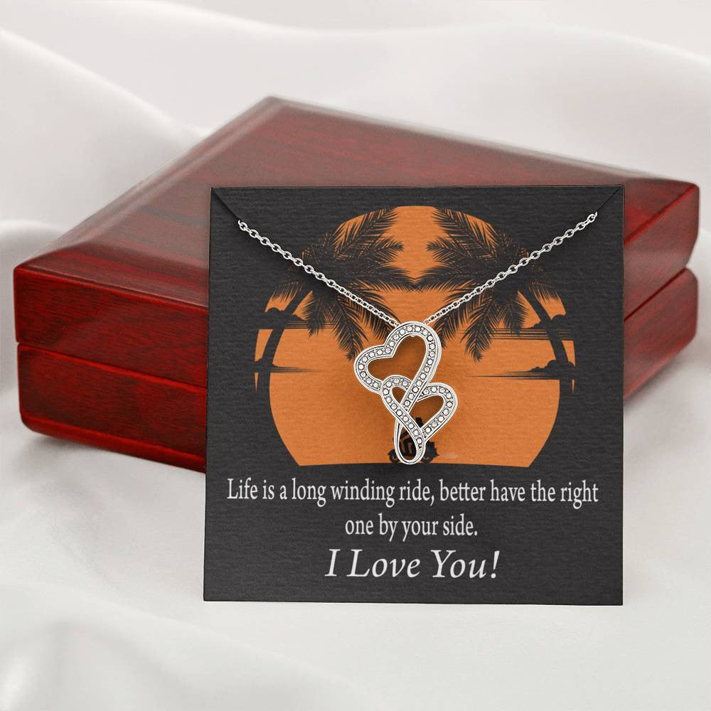 To My Wife I Have The Right One Double Hearts Necklace Message Card From Son Daughter Gift Anniversary Birthday Graduation Mothers Day - Double Hearts Necklace