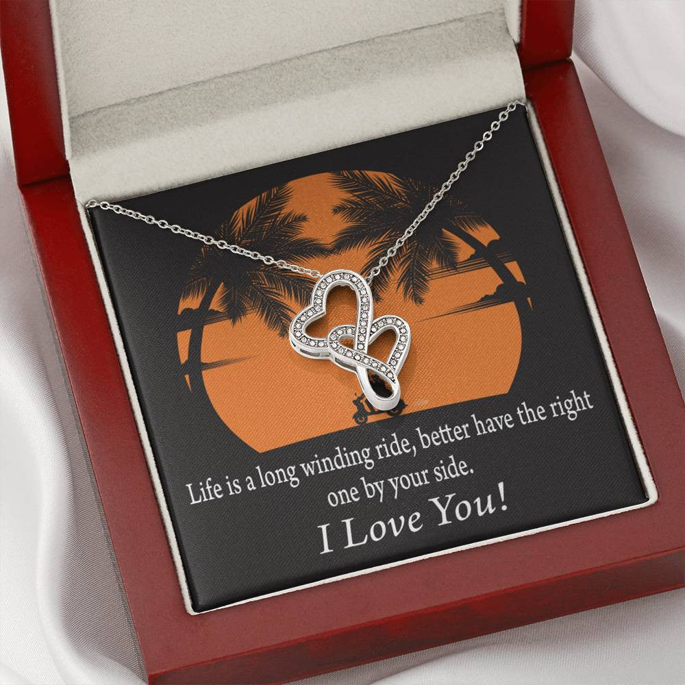 To My Wife I Have The Right One Double Hearts Necklace Message Card From Son Daughter Gift Anniversary Birthday Graduation Mothers Day - Double Hearts Necklace