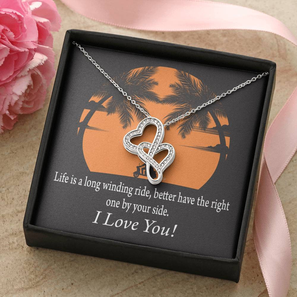 To My Wife I Have The Right One Double Hearts Necklace Message Card From Son Daughter Gift Anniversary Birthday Graduation Mothers Day - Double Hearts Necklace