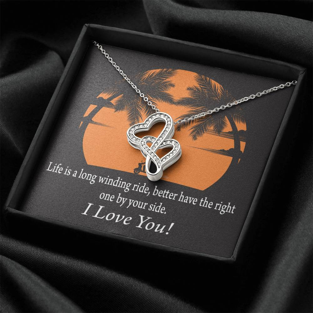 To My Wife I Have The Right One Double Hearts Necklace Message Card From Son Daughter Gift Anniversary Birthday Graduation Mothers Day - Double Hearts Necklace