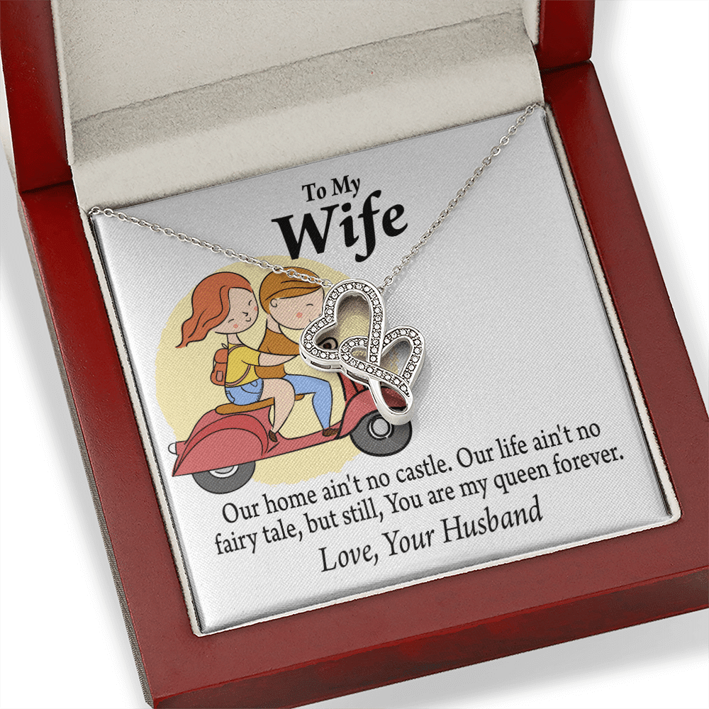 To My Wife Our Home No Castle Double Hearts Necklace Message Card From Son Daughter Gift Anniversary Birthday Graduation Mothers Day - Double Hearts Necklace