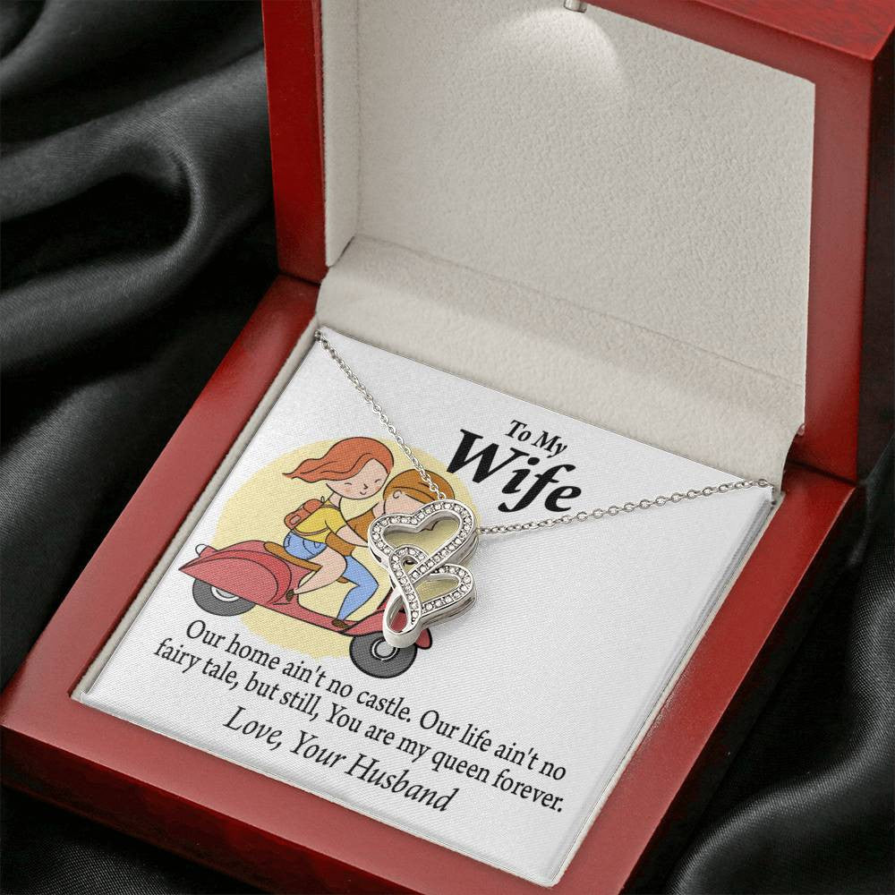 To My Wife Our Home No Castle Double Hearts Necklace Message Card From Son Daughter Gift Anniversary Birthday Graduation Mothers Day - Double Hearts Necklace
