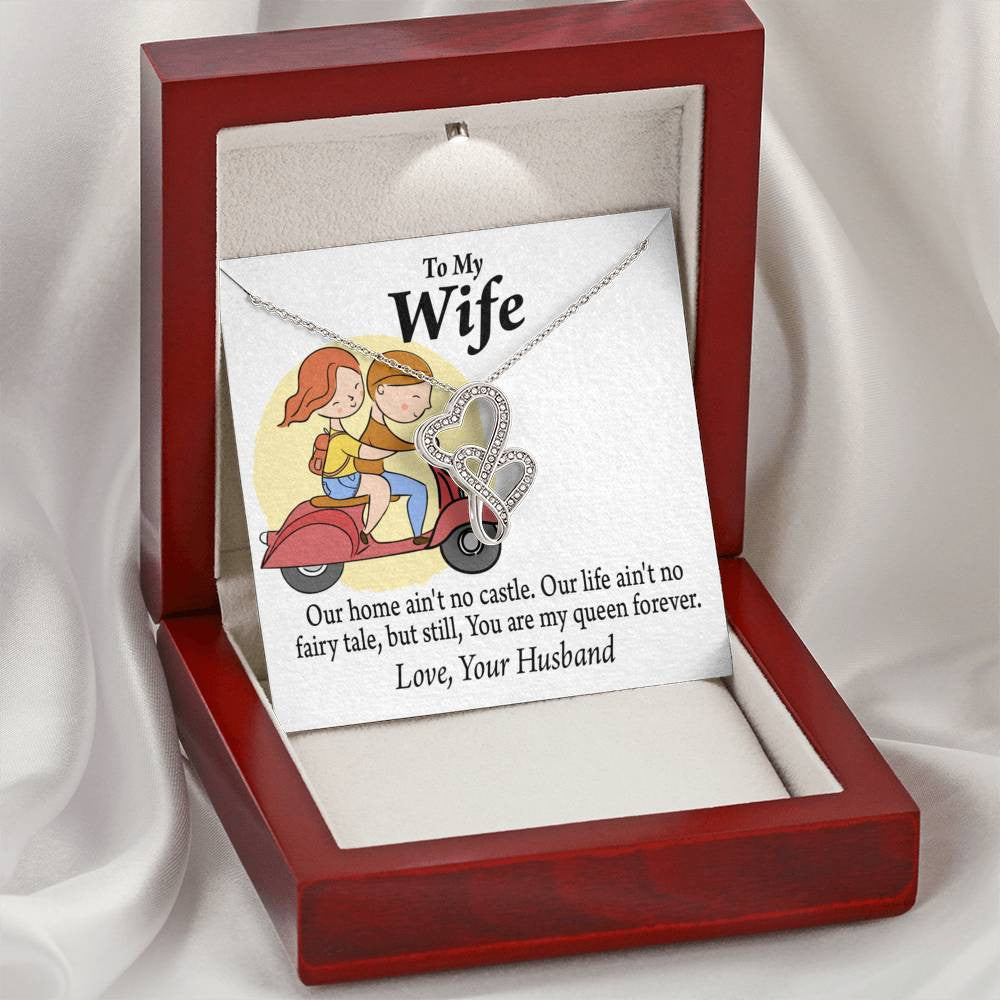To My Wife Our Home No Castle Double Hearts Necklace Message Card From Son Daughter Gift Anniversary Birthday Graduation Mothers Day - Double Hearts Necklace