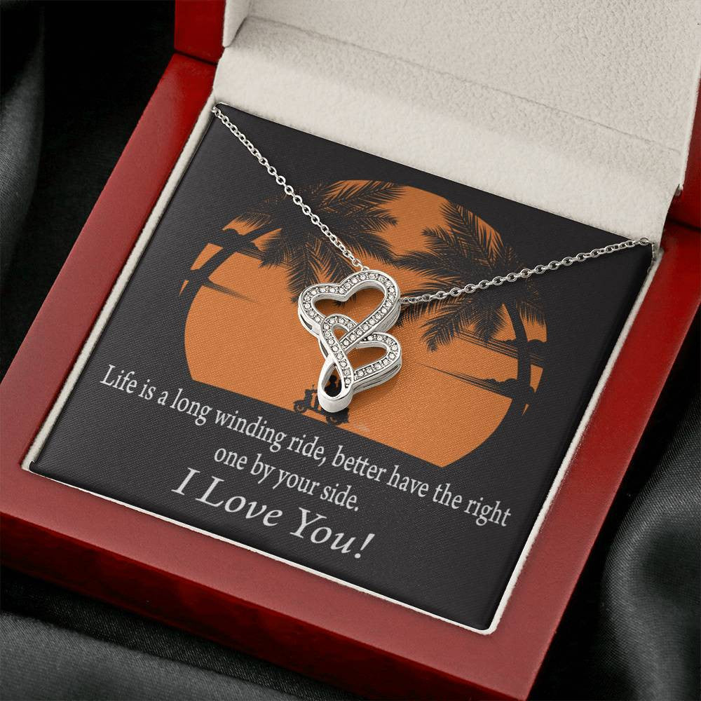 To My Wife I Have The Right One Double Hearts Necklace Message Card From Son Daughter Gift Anniversary Birthday Graduation Mothers Day - Double Hearts Necklace
