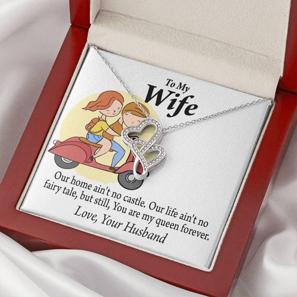 To My Wife Our Home No Castle Double Hearts Necklace Message Card From Son Daughter Gift Anniversary Birthday Graduation Mothers Day - Double Hearts Necklace