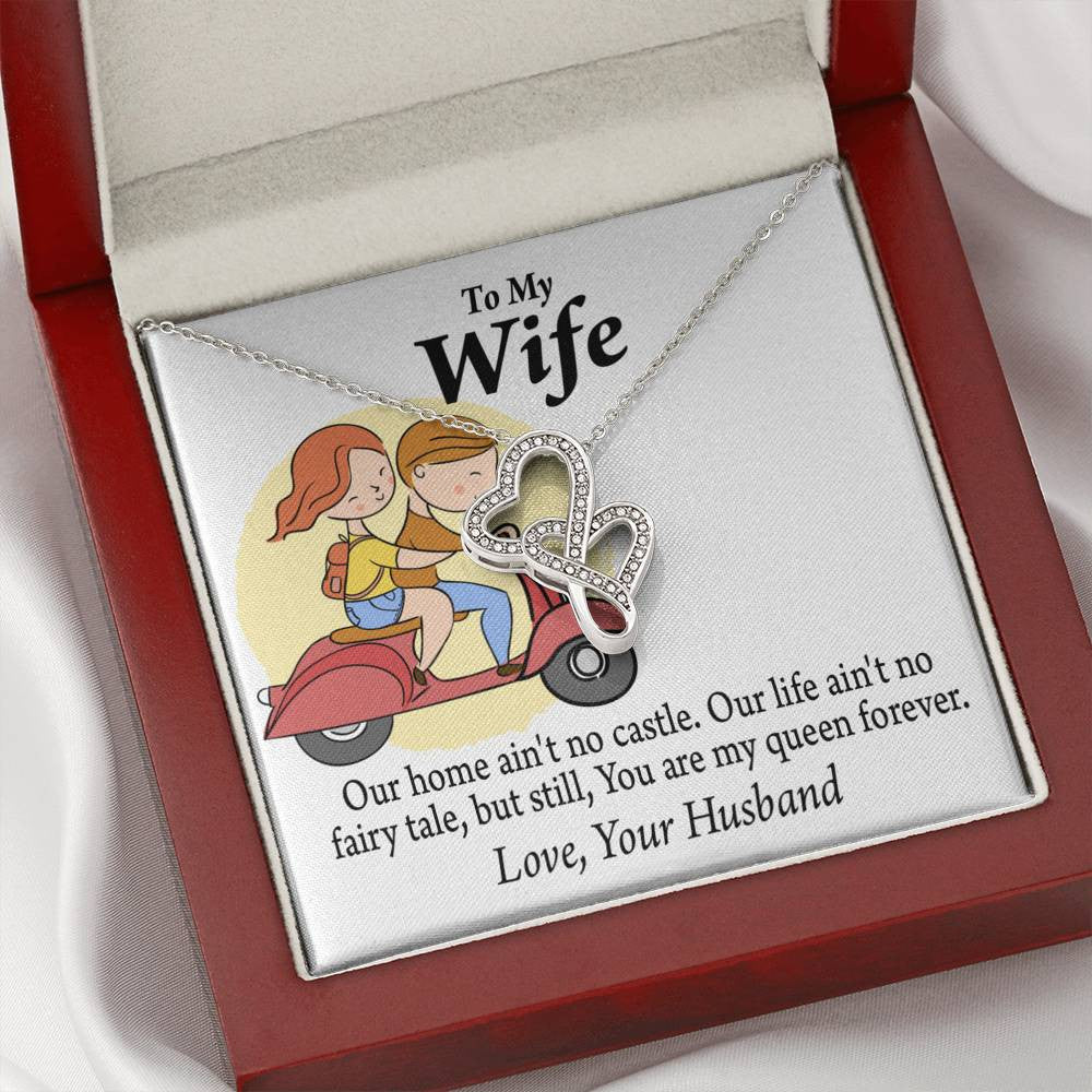 To My Wife Our Home No Castle Double Hearts Necklace Message Card From Son Daughter Gift Anniversary Birthday Graduation Mothers Day - Double Hearts Necklace