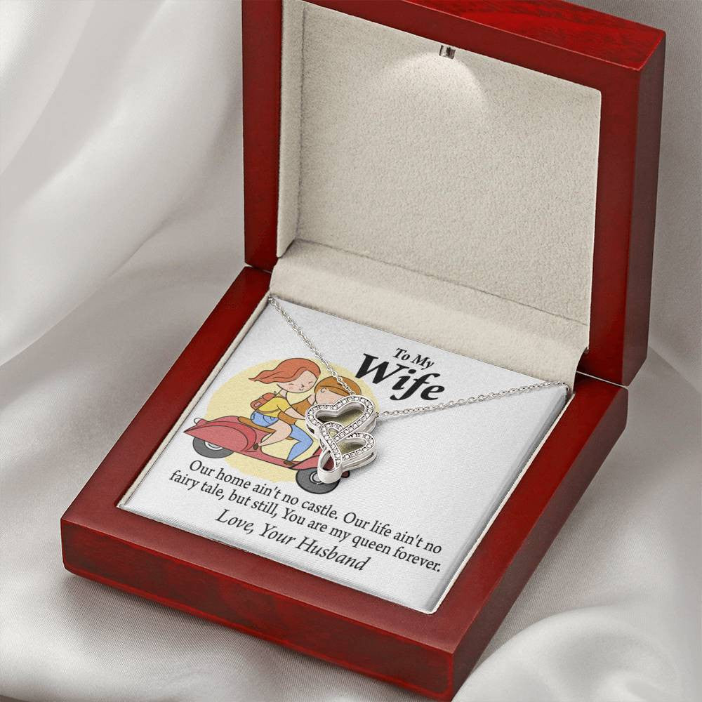 To My Wife Our Home No Castle Double Hearts Necklace Message Card From Son Daughter Gift Anniversary Birthday Graduation Mothers Day - Double Hearts Necklace