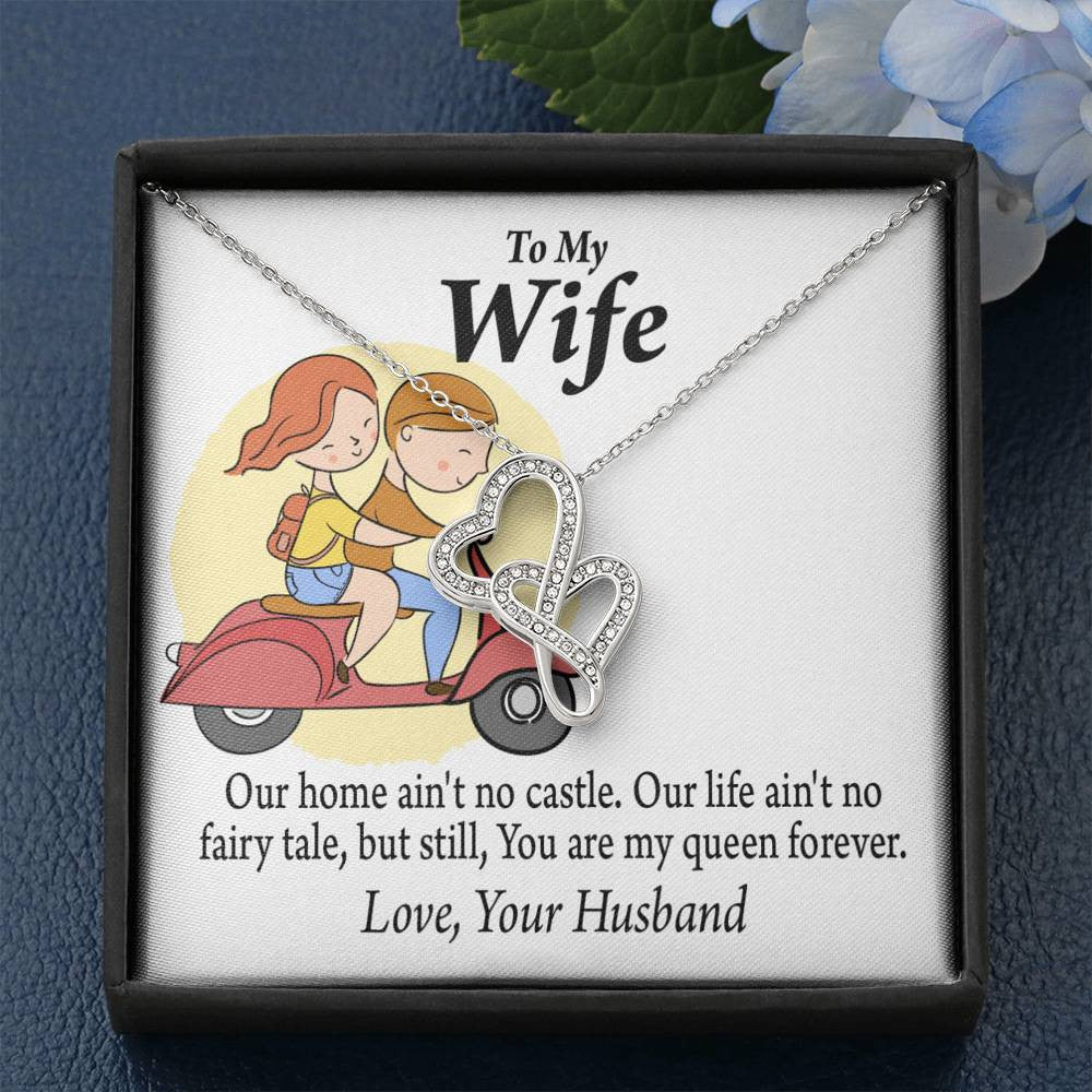 To My Wife Our Home No Castle Double Hearts Necklace Message Card From Son Daughter Gift Anniversary Birthday Graduation Mothers Day - Double Hearts Necklace