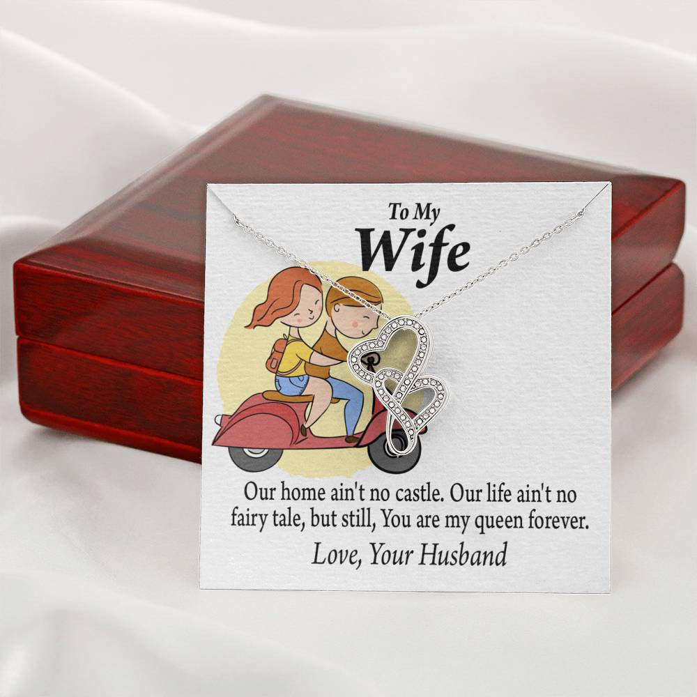 To My Wife Our Home No Castle Double Hearts Necklace Message Card From Son Daughter Gift Anniversary Birthday Graduation Mothers Day - Double Hearts Necklace
