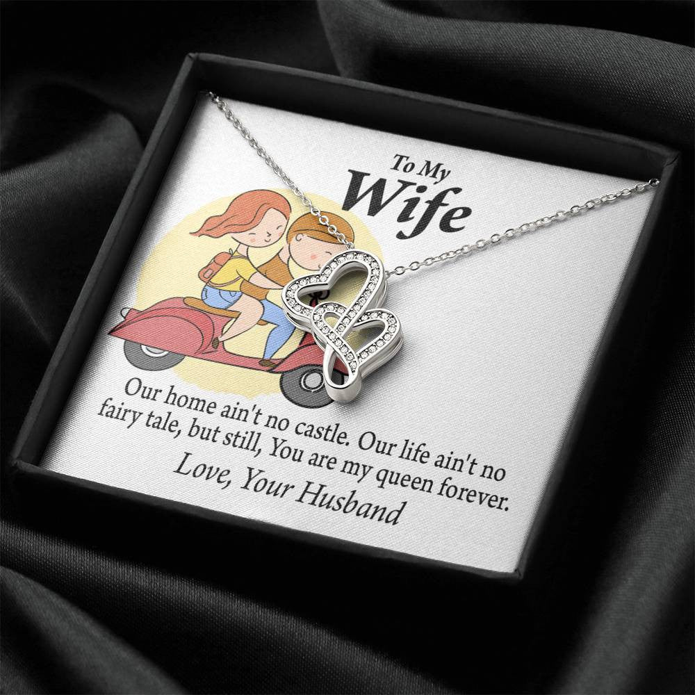 To My Wife Our Home No Castle Double Hearts Necklace Message Card From Son Daughter Gift Anniversary Birthday Graduation Mothers Day - Double Hearts Necklace