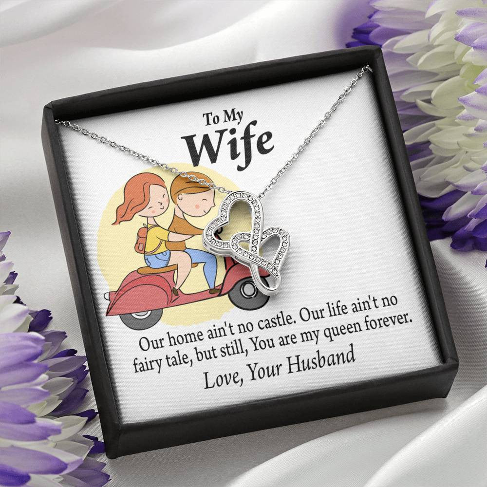 To My Wife Our Home No Castle Double Hearts Necklace Message Card From Son Daughter Gift Anniversary Birthday Graduation Mothers Day - Double Hearts Necklace