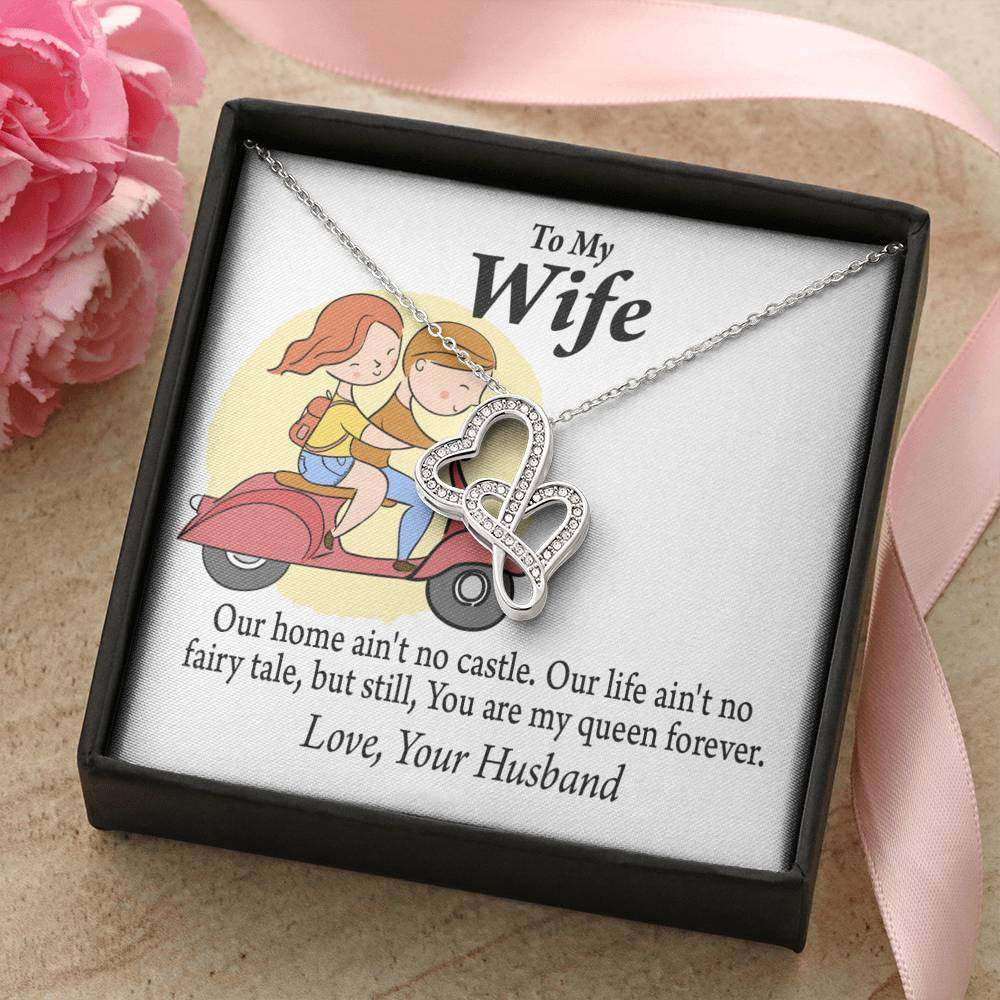 To My Wife Our Home No Castle Double Hearts Necklace Message Card From Son Daughter Gift Anniversary Birthday Graduation Mothers Day - Double Hearts Necklace