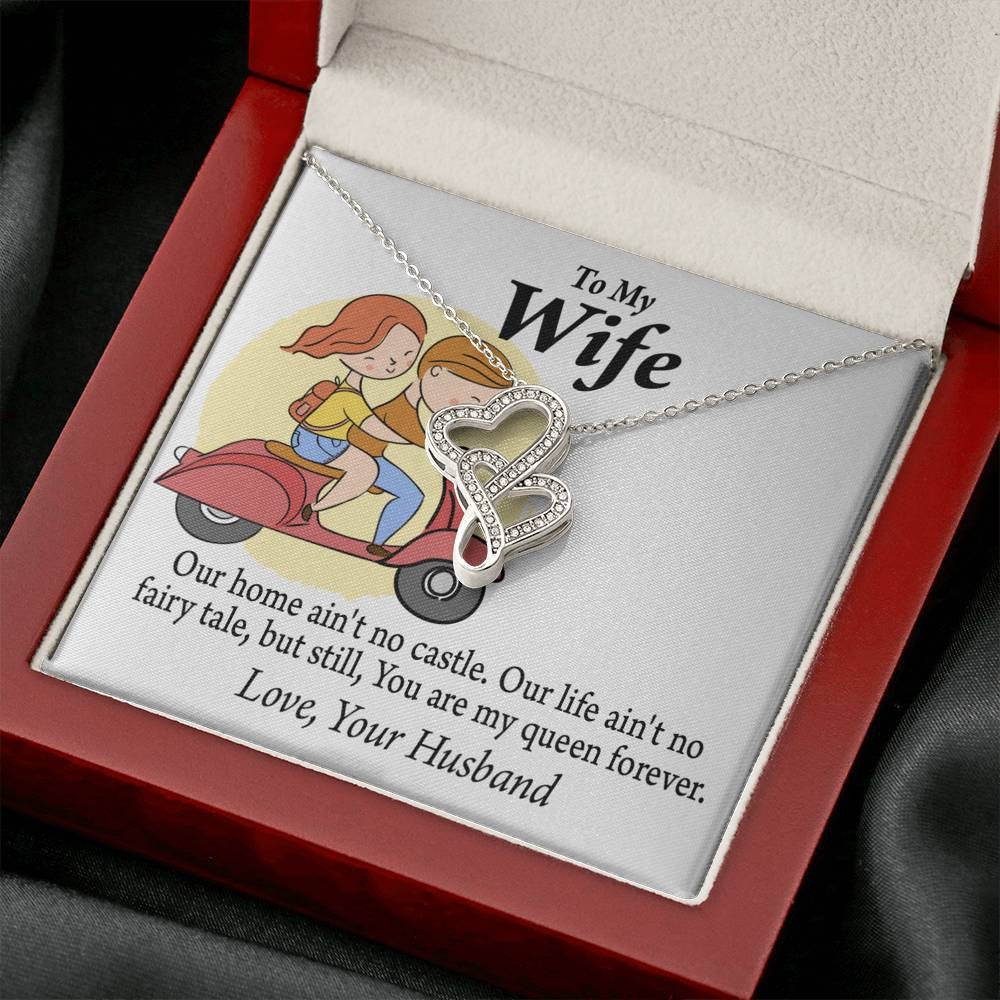 To My Wife Our Home No Castle Double Hearts Necklace Message Card From Son Daughter Gift Anniversary Birthday Graduation Mothers Day - Double Hearts Necklace