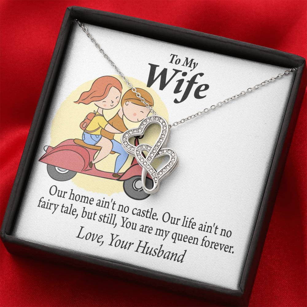 To My Wife Our Home No Castle Double Hearts Necklace Message Card From Son Daughter Gift Anniversary Birthday Graduation Mothers Day - Double Hearts Necklace