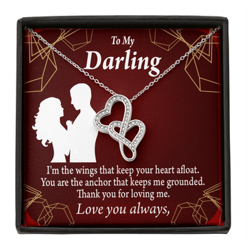 To My Wife You'Re My Anchor Twin Hearts Necklace Cz Eternal Bond Pendant From Son Daughter Gift Anniversary Birthday Graduation Mothers Day - Double Hearts Necklace