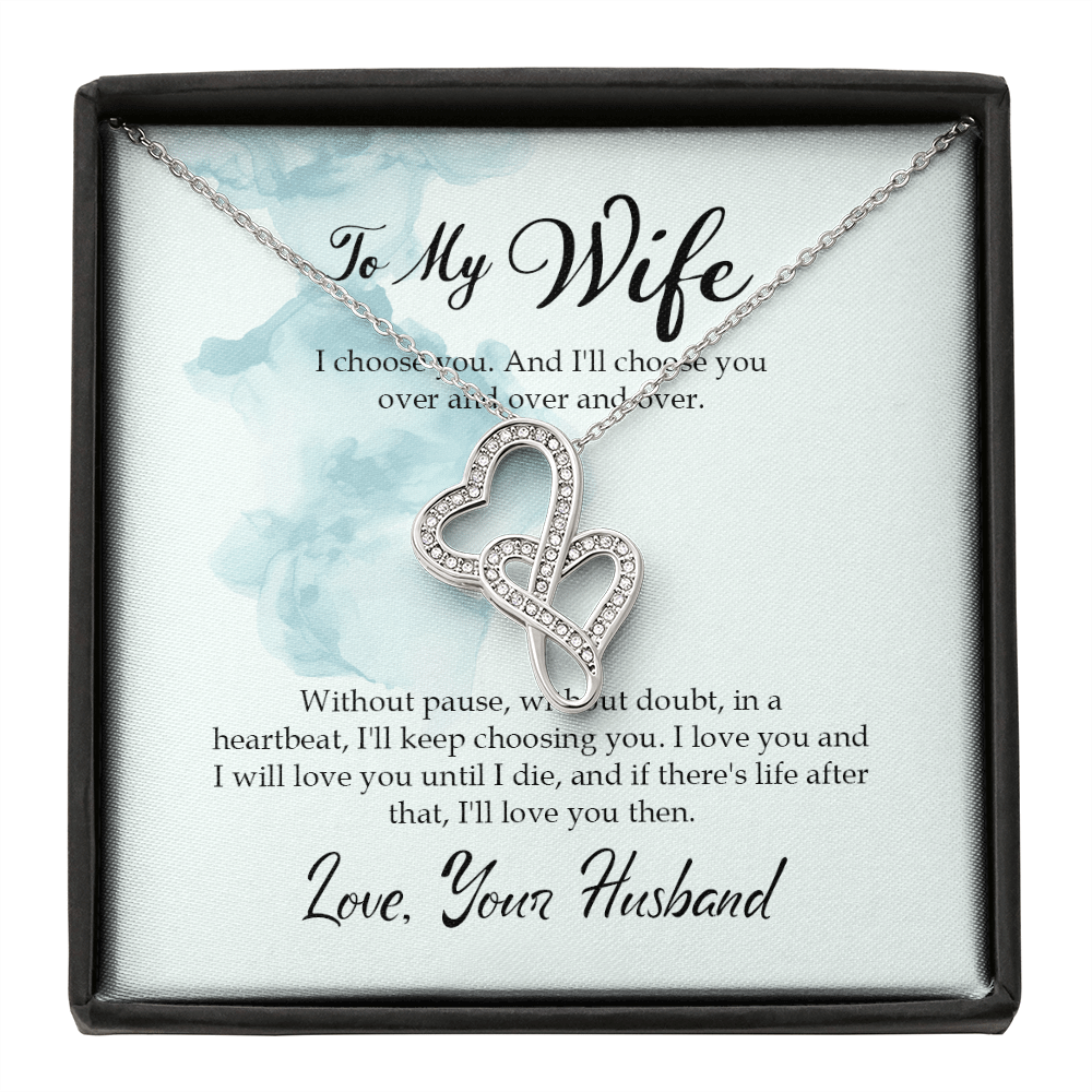 To My Wife I Choose You Twin Hearts Necklace Cz Eternal Bond Pendant From Son Daughter Gift Anniversary Birthday Graduation Mothers Day - Double Hearts Necklace