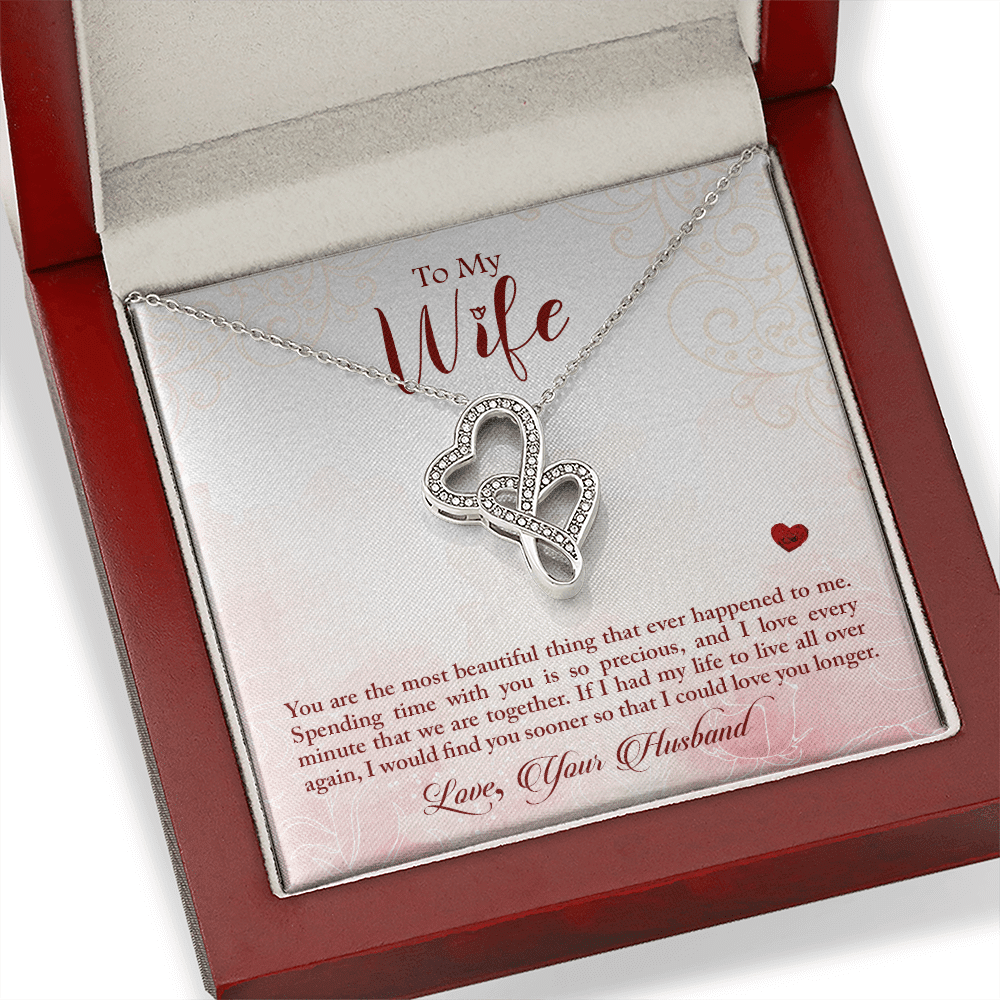 To My Wife You Are The Most Beautiful Thing Double Hearts Necklace Message Card From Son Daughter Gift Anniversary Birthday Graduation Mothers Day - Double Hearts Necklace