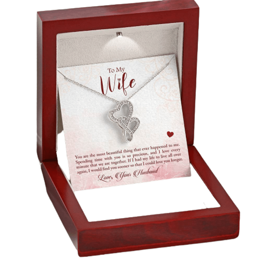 To My Wife You Are The Most Beautiful Thing Double Hearts Necklace Message Card From Son Daughter Gift Anniversary Birthday Graduation Mothers Day - Double Hearts Necklace