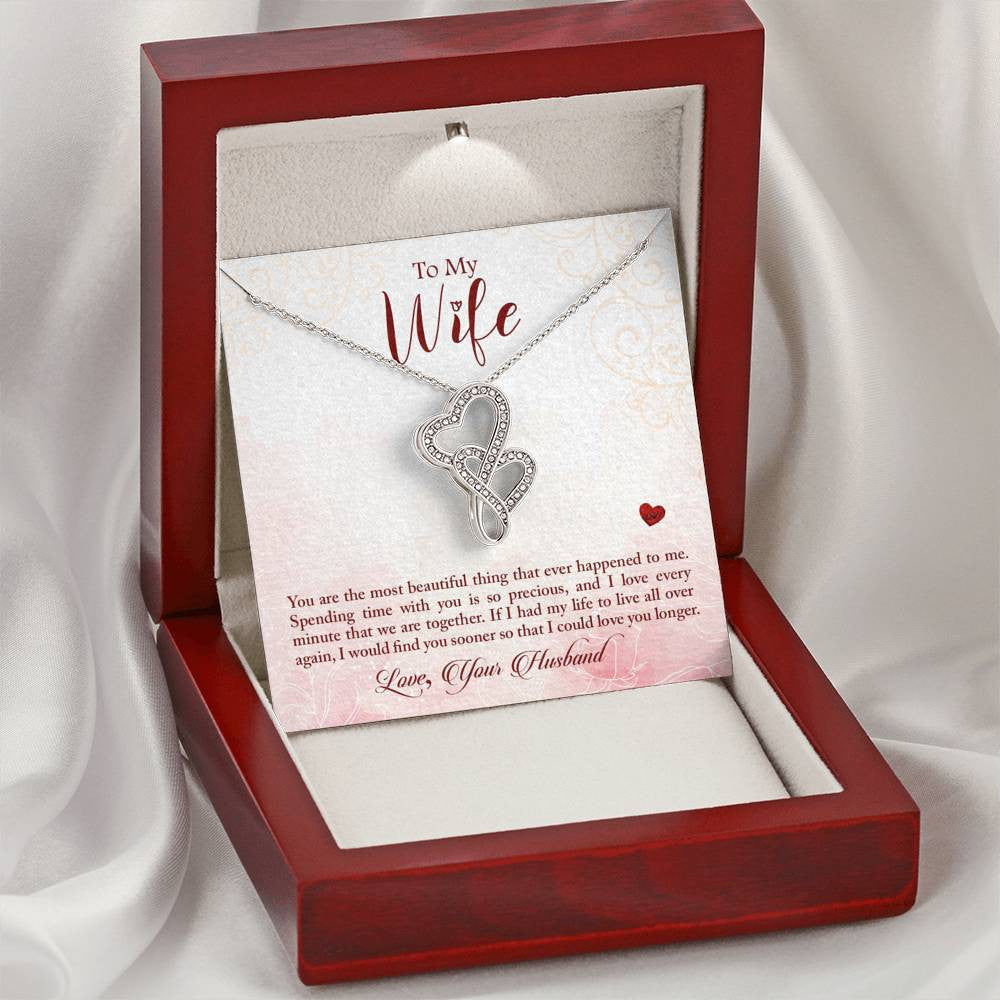 To My Wife You Are The Most Beautiful Thing Double Hearts Necklace Message Card From Son Daughter Gift Anniversary Birthday Graduation Mothers Day - Double Hearts Necklace