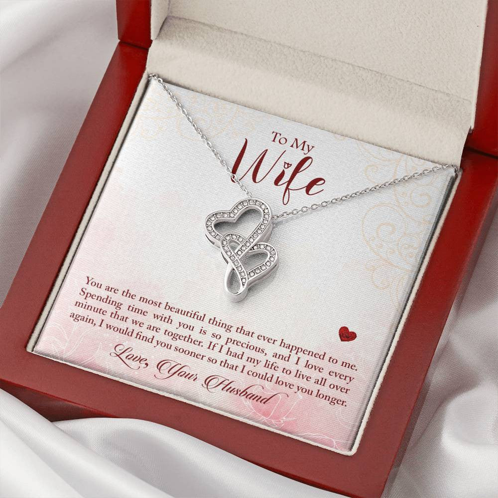 To My Wife You Are The Most Beautiful Thing Double Hearts Necklace Message Card From Son Daughter Gift Anniversary Birthday Graduation Mothers Day - Double Hearts Necklace