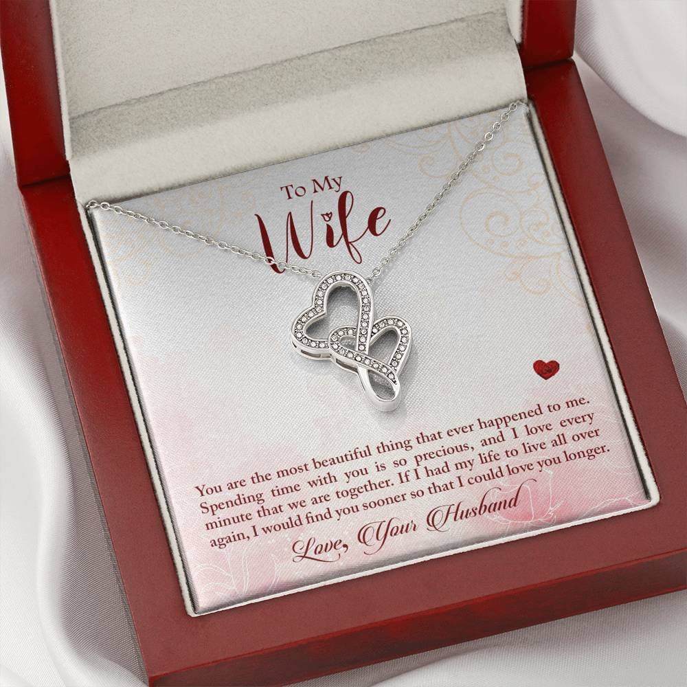 To My Wife You Are The Most Beautiful Thing Double Hearts Necklace Message Card From Son Daughter Gift Anniversary Birthday Graduation Mothers Day - Double Hearts Necklace